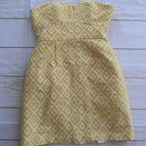 Anthropologie Hutch YELLOW/WHITE PATTERNED STRAPLESS 90'S Y2K DRESS SZ 4